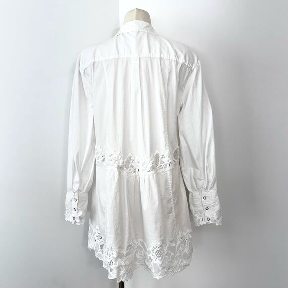 Free People Constance Mini Dress Embroidery Button-Up Long Sleeve Cotton White M - Picture 10 of 14